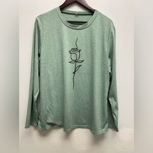 4 for $25 🌸 Sage Green Long T-Shirt with Rose Size 2x